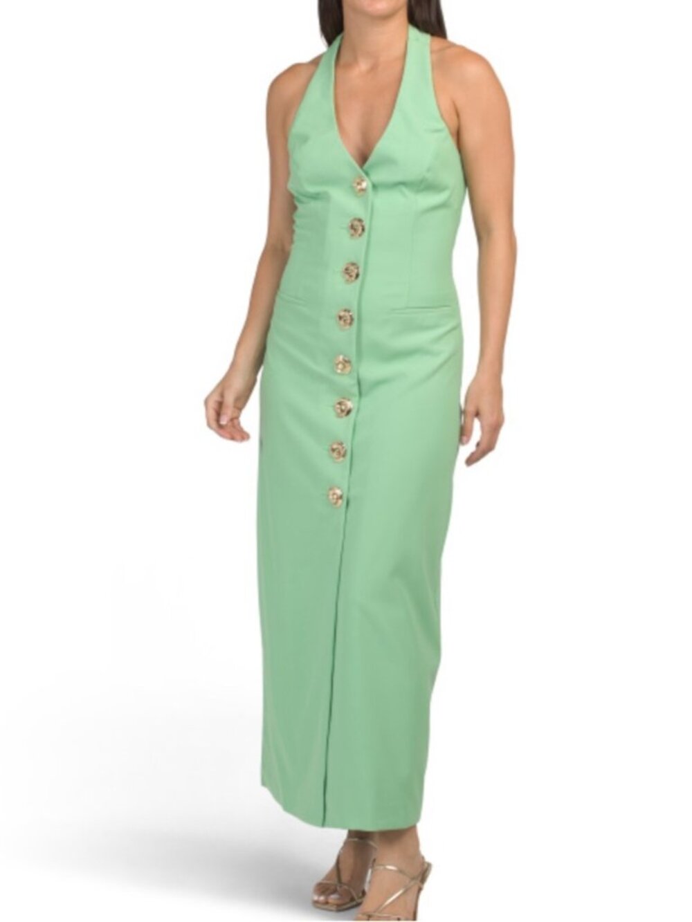The Wolf Gang Halter Maxi Dress with Gold Buttons